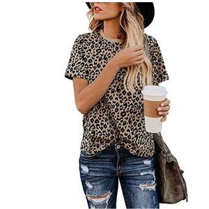 Blooming Jelly Leopard Print Short Sleeved Shirt Crewneck  Top Casual size M